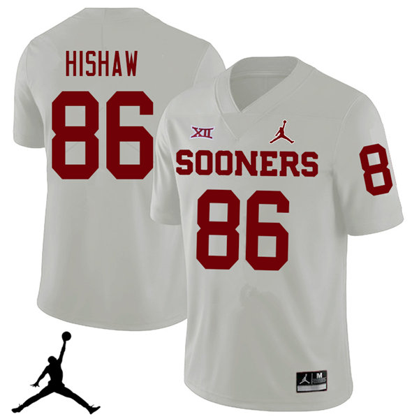 Jordan Brand Men #86 Carlos Hishaw Oklahoma Sooners 2018 College Football Jerseys Sale-White